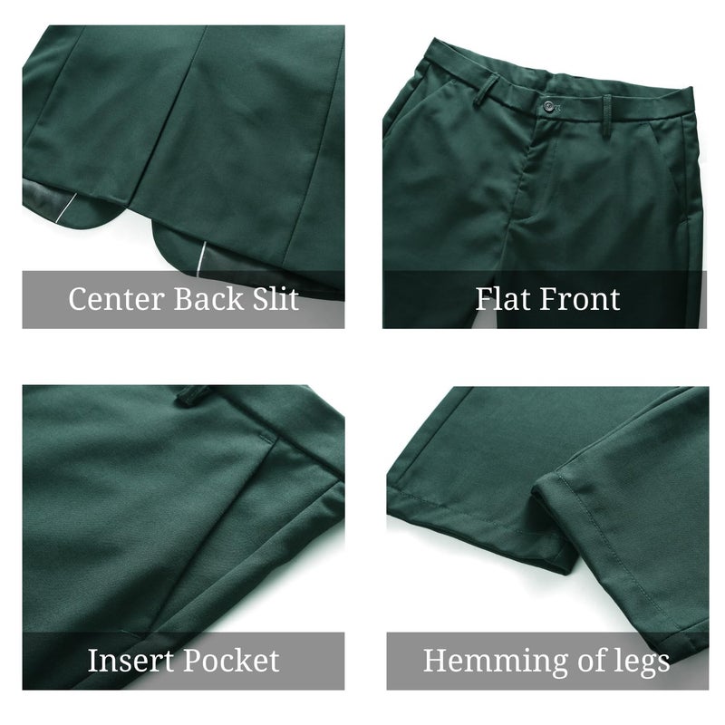 UNINUKOO Mens Suit Slim Fit 1 Button 2 Piece Wedding Party Holiday Solid Color Tux Suits for Men US Size 42 Dark Green - Image 4